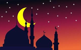 Silhouette mosque background at night vector