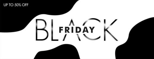 Black Friday event discount banner design with metallic colors, up to 50 off sales vector