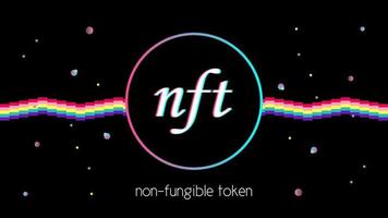 NFT typography non-fungible token, unique pixel crypto art, cryptography, Trendy vintage 80s, 90s cyber punk style. vector
