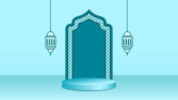 vector of Islamic display podium decoration background 3d with lantern for ramadan.