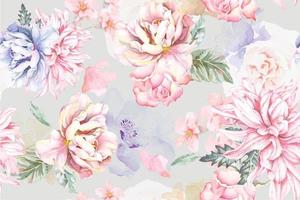 Seamless pattern of blooming flowers painted in watercolor.Designed for fabric luxurious and wallpaper, vintage style.Hand drawn botanical floral pattern. vector