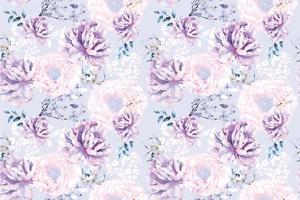 Seamless pattern of rose and blooming flowers painted in watercolor on purple background.Designed for fabric luxurious and wallpaper, vintage style.Hand drawn botanical floral pattern. vector