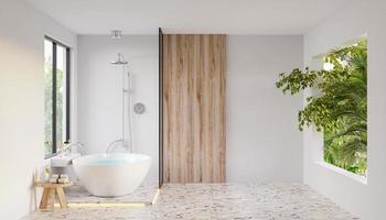 diseño de interiores de baño moderno en pared blanca. foto