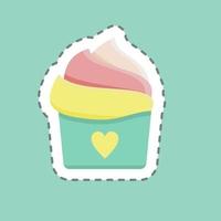 cupcake de corte de línea de pegatina. adecuado para el símbolo de panadería. diseño simple editable. vector de plantilla de diseño. ilustración sencilla