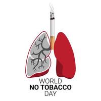 ilustración vectorial de cigarrillo con pulmón humano no saludable, concepto de diseño del día mundial sin tabaco. vector