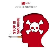 silhouette of man smoking with skull in head, poster of stop smoking and world no tobacco day. vector