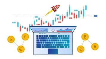 Forex stock trade Financial buy and sell market concept. dashboard Application on laptop with business analytics data, charts and graphics on perspective laptop. vector