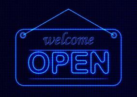 Neon Text Style Welcome Open Graphics Design Vector Illustration