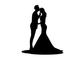 Imagen gráfica silueta novia y novio pareja vestido de novia ilustración vectorial vector