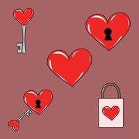 Set collection red hearts with lock vector