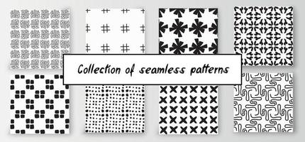 Set of seamless abstract geometric hand-drawn patterns. Modern creative background vector