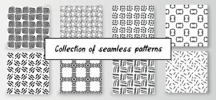 Set of seamless abstract geometric hand-drawn patterns. Modern creative background vector