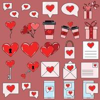 Big set collection of elements with red hearts vector