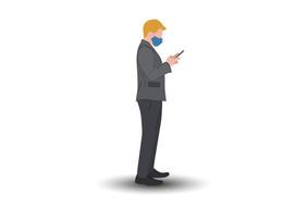 Businessman standing and using smartphone for connection technology, concept using smartphone for connection to people email and check data information vector