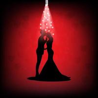 graphics image silhouette Bride And Groom Couple Wedding Dress with spotlight red color background vector illustration