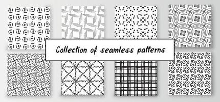 Set of seamless abstract geometric hand-drawn patterns. Modern creative background vector