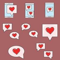 Set collection of messages with red heart vector