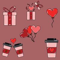 Set collection elements with red heart vector