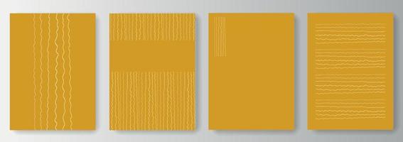 Collection of mustard backgrounds with golden wavy lines vector