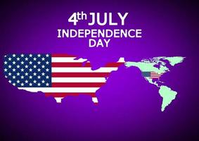 American flag map vector with Text independence day purple background illustration