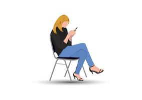 graphics design woman sit on chair and hand hold smartphone on white background vector