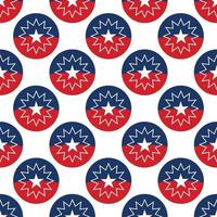 Juneteenth seamless pattern background with round badge circle design Juneteenth Freedom day red blue flag with white star  on white backdrop. African American celebration in USA. vector
