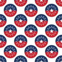 Juneteenth seamless pattern background with round badge circle design Juneteenth Freedom day red blue flag with white star  on white backdrop. African American celebration in USA. vector