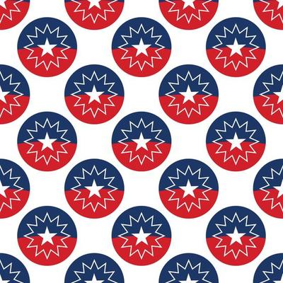 Juneteenth seamless pattern background with round badge circle design Juneteenth Freedom day red blue flag with white star  on white backdrop. African American celebration in USA.