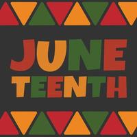 Juneteenth square banner design with triangles border in traditional African colors - black, red, yellow, green. Vector minimalist African background design.