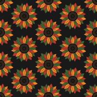 kwanzaa, mes de la historia negra, fondo de patrones sin fisuras del 16 de junio con girasoles en colores africanos tradicionales: negro, rojo, amarillo, verde. diseño de fondo africano minimalista vectorial.