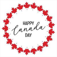 Happy Canada day greeting card with maple leaf icon from National flag of Canada round frame. Vector design for Canada day with text.