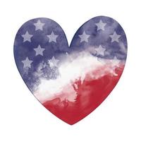 Watercolor textured vector heart in color of American flag of USA with white stars. Patriotic illustration clip art, element for design for US holidays - Independence day, 4th of July, Patriot day.