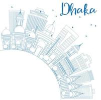 Outline Dhaka Skyline with Blue Buildings and Copy Space. vector