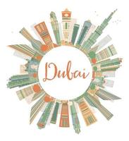 horizonte abstracto de la ciudad de dubai con rascacielos de color y espacio de copia. vector