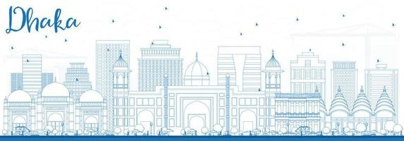 Outline Dhaka Skyline with Blue Buildings. vector