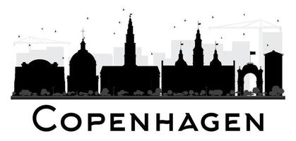 Copenhagen City skyline black and white silhouette.