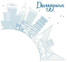 esbozar el horizonte de dongguan con edificios azules y espacio de copia. vector