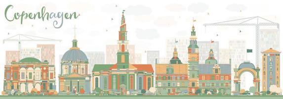 Abstract Copenhagen Skyline with Color Landmarks. vector