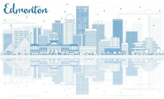 Outline Edmonton Skyline with Blue Buildings and Reflections. vector