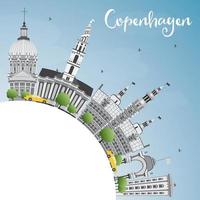 horizonte de copenhague con puntos de referencia grises, cielo azul y espacio para copiar. vector