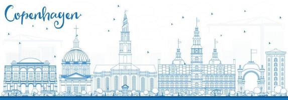 Outline Copenhagen Skyline with Blue Landmarks. vector