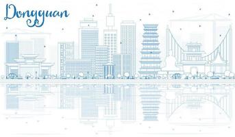 Outline Dongguan Skyline with Blue Buildings and Reflections. vector