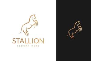 standing stallion horse with line outline monoline style logo design vector