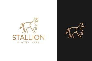 stallion horse with line outline monoline style logo design vector