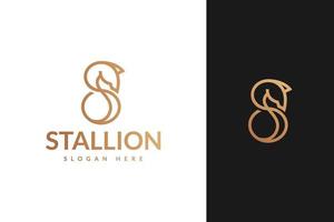 letter s stallion horse with line outline monoline style logo design vector