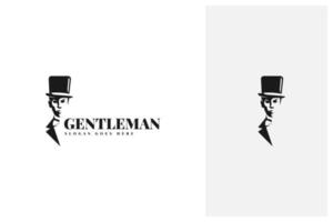 mafia de caballeros antiguos con esmoquin de traje elegante y diseño de logotipo de sombrero en estilo silueta