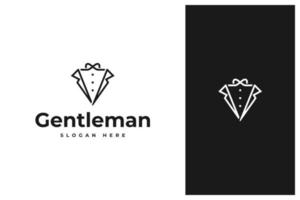 simple minimal gentleman fancy suit tuxedo logo design in line art outline style vector