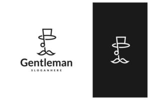 simple minimal gentleman with mustache and fancy hat logo design in line art outline style