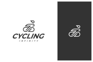 símbolo de infinito mínimo simple combinado con diseño de logotipo de vector de bicicleta en contorno, estilo de arte de línea