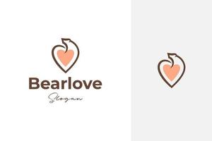 a combination of a bear and a heart or love symbol, bear love vector logo design in outline, line art style